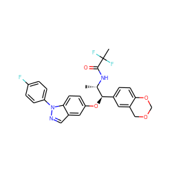 C[C@H](NC(=O)C(C)(F)F)[C@H](Oc1ccc2c(cnn2-c2ccc(F)cc2)c1)c1ccc2c(c1)COCO2 ZINC001772637214