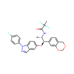 C[C@H](NC(=O)C(C)(F)F)[C@H](Oc1ccc2c(cnn2-c2ccc(F)cc2)c1)c1ccc2c(c1)OCOC2 ZINC001772606560