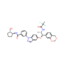 C[C@H](NC(=O)C(C)(F)F)[C@H](Oc1ccc2c(cnn2-c2cccc(C(=O)N[C@H]3CCC[C@@H]3O)c2)c1)c1ccc2c(c1)OCOC2 ZINC000137975534