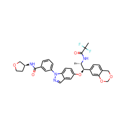 C[C@H](NC(=O)C(C)(F)F)[C@H](Oc1ccc2c(cnn2-c2cccc(C(=O)N[C@H]3CCOC3)c2)c1)c1ccc2c(c1)OCOC2 ZINC000137899649