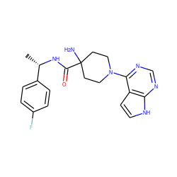 C[C@H](NC(=O)C1(N)CCN(c2ncnc3[nH]ccc23)CC1)c1ccc(F)cc1 ZINC000095582866