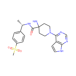 C[C@H](NC(=O)C1(N)CCN(c2ncnc3[nH]ccc23)CC1)c1ccc(S(C)(=O)=O)cc1 ZINC000095583615