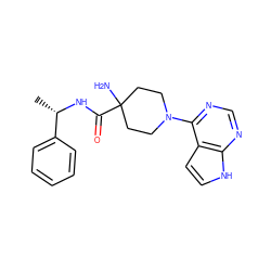 C[C@H](NC(=O)C1(N)CCN(c2ncnc3[nH]ccc23)CC1)c1ccccc1 ZINC000095580712