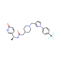 C[C@H](NC(=O)CC1CCN(Cc2ccn(-c3ccc(C(F)(F)F)cc3)c2)CC1)c1ccc(=O)[nH]c1 ZINC000043021916