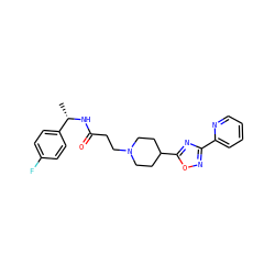 C[C@H](NC(=O)CCN1CCC(c2nc(-c3ccccn3)no2)CC1)c1ccc(F)cc1 ZINC000073240725