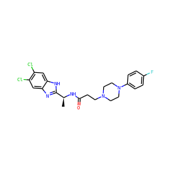 C[C@H](NC(=O)CCN1CCN(c2ccc(F)cc2)CC1)c1nc2cc(Cl)c(Cl)cc2[nH]1 ZINC000082153589