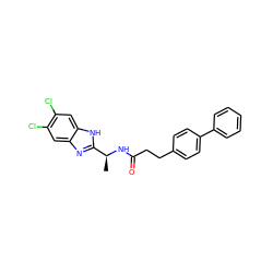 C[C@H](NC(=O)CCc1ccc(-c2ccccc2)cc1)c1nc2cc(Cl)c(Cl)cc2[nH]1 ZINC000082152423