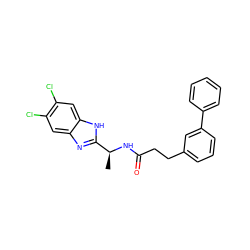 C[C@H](NC(=O)CCc1cccc(-c2ccccc2)c1)c1nc2cc(Cl)c(Cl)cc2[nH]1 ZINC000073197507