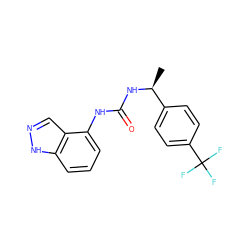 C[C@H](NC(=O)Nc1cccc2[nH]ncc12)c1ccc(C(F)(F)F)cc1 ZINC000014973751