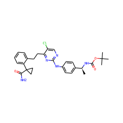 C[C@H](NC(=O)OC(C)(C)C)c1ccc(Nc2ncc(Cl)c(CCc3ccccc3C3(C(N)=O)CC3)n2)cc1 ZINC000211098971