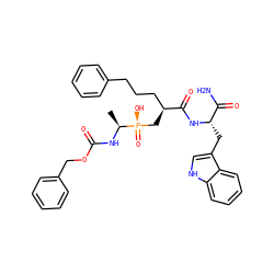 C[C@H](NC(=O)OCc1ccccc1)[P@](=O)(O)C[C@@H](CCCc1ccccc1)C(=O)N[C@@H](Cc1c[nH]c2ccccc12)C(N)=O ZINC000026578424