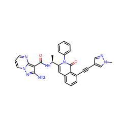 C[C@H](NC(=O)c1c(N)nn2cccnc12)c1cc2cccc(C#Cc3cnn(C)c3)c2c(=O)n1-c1ccccc1 ZINC000584906867