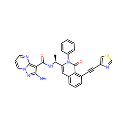 C[C@H](NC(=O)c1c(N)nn2cccnc12)c1cc2cccc(C#Cc3cscn3)c2c(=O)n1-c1ccccc1 ZINC001772608651