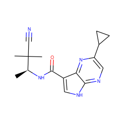 C[C@H](NC(=O)c1c[nH]c2ncc(C3CC3)nc12)C(C)(C)C#N ZINC000095585566