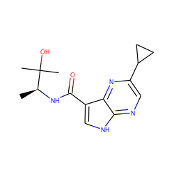 C[C@H](NC(=O)c1c[nH]c2ncc(C3CC3)nc12)C(C)(C)O ZINC000095582813