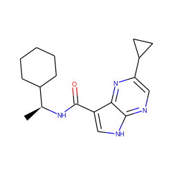 C[C@H](NC(=O)c1c[nH]c2ncc(C3CC3)nc12)C1CCCCC1 ZINC000095581999