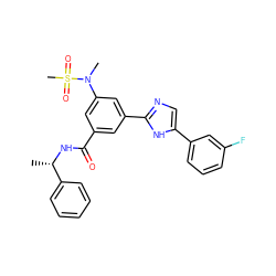 C[C@H](NC(=O)c1cc(-c2ncc(-c3cccc(F)c3)[nH]2)cc(N(C)S(C)(=O)=O)c1)c1ccccc1 ZINC000073159770