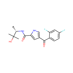 C[C@H](NC(=O)c1cc(C(=O)c2ccc(F)cc2F)c[nH]1)C(C)(C)O ZINC000053314279