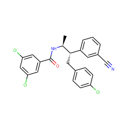 C[C@H](NC(=O)c1cc(Cl)cc(Cl)c1)[C@@H](Cc1ccc(Cl)cc1)c1cccc(C#N)c1 ZINC000028705103