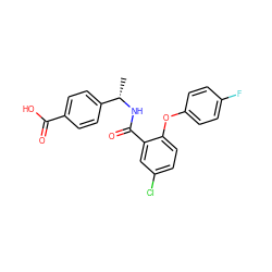 C[C@H](NC(=O)c1cc(Cl)ccc1Oc1ccc(F)cc1)c1ccc(C(=O)O)cc1 ZINC000045336461