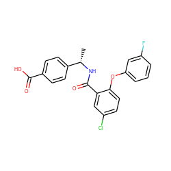 C[C@H](NC(=O)c1cc(Cl)ccc1Oc1cccc(F)c1)c1ccc(C(=O)O)cc1 ZINC000035848600