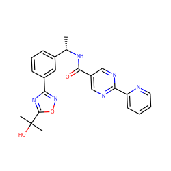 C[C@H](NC(=O)c1cnc(-c2ccccn2)nc1)c1cccc(-c2noc(C(C)(C)O)n2)c1 ZINC000072315457