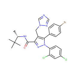 C[C@H](NC(=O)c1nn(-c2ccc(Cl)cc2Cl)c(-c2ccc(Br)cc2)c1Cn1cncn1)C(C)(C)C ZINC000049757500