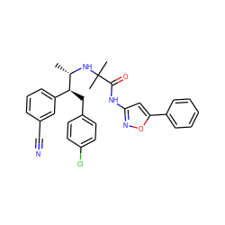 C[C@H](NC(C)(C)C(=O)Nc1cc(-c2ccccc2)on1)[C@@H](Cc1ccc(Cl)cc1)c1cccc(C#N)c1 ZINC000045287256