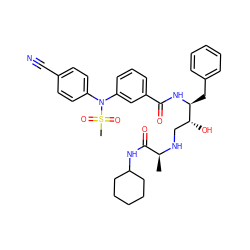 C[C@H](NC[C@@H](O)[C@H](Cc1ccccc1)NC(=O)c1cccc(N(c2ccc(C#N)cc2)S(C)(=O)=O)c1)C(=O)NC1CCCCC1 ZINC000058602946