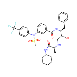 C[C@H](NC[C@@H](O)[C@H](Cc1ccccc1)NC(=O)c1cccc(N(c2ccc(C(F)(F)F)cc2)S(C)(=O)=O)c1)C(=O)NC1CCCCC1 ZINC000058598756