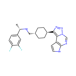 C[C@H](NC[C@H]1CC[C@H](c2nnn3cnc4[nH]ccc4c23)CC1)c1ccc(F)c(F)c1 ZINC001772657488