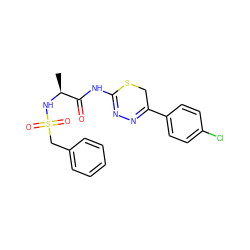 C[C@H](NS(=O)(=O)Cc1ccccc1)C(=O)NC1=NN=C(c2ccc(Cl)cc2)CS1 ZINC000013864141