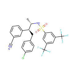 C[C@H](NS(=O)(=O)c1cc(C(F)(F)F)cc(C(F)(F)F)c1)[C@@H](Cc1ccc(Cl)cc1)c1cccc(C#N)c1 ZINC000028704988