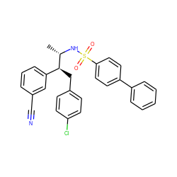 C[C@H](NS(=O)(=O)c1ccc(-c2ccccc2)cc1)[C@@H](Cc1ccc(Cl)cc1)c1cccc(C#N)c1 ZINC000028704999