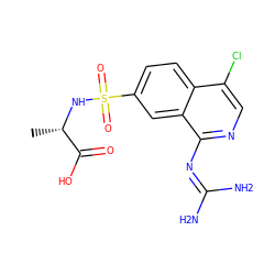 C[C@H](NS(=O)(=O)c1ccc2c(Cl)cnc(N=C(N)N)c2c1)C(=O)O ZINC000014960768