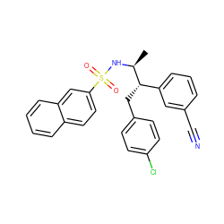 C[C@H](NS(=O)(=O)c1ccc2ccccc2c1)[C@@H](Cc1ccc(Cl)cc1)c1cccc(C#N)c1 ZINC000028705003