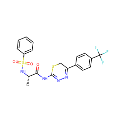 C[C@H](NS(=O)(=O)c1ccccc1)C(=O)NC1=NN=C(c2ccc(C(F)(F)F)cc2)CS1 ZINC000013864136