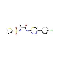 C[C@H](NS(=O)(=O)c1cccs1)C(=O)NC1=NN=C(c2ccc(Cl)cc2)CS1 ZINC000013864142