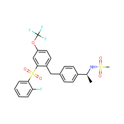 C[C@H](NS(C)(=O)=O)c1ccc(Cc2ccc(OC(F)(F)F)cc2S(=O)(=O)c2ccccc2F)cc1 ZINC000028527411