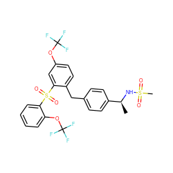 C[C@H](NS(C)(=O)=O)c1ccc(Cc2ccc(OC(F)(F)F)cc2S(=O)(=O)c2ccccc2OC(F)(F)F)cc1 ZINC000028528758