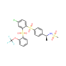 C[C@H](NS(C)(=O)=O)c1ccc(S(=O)(=O)c2ccc(Cl)cc2S(=O)(=O)c2ccccc2OC(F)(F)F)cc1 ZINC000028528933