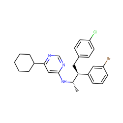 C[C@H](Nc1cc(C2CCCCC2)ncn1)[C@@H](Cc1ccc(Cl)cc1)c1cccc(Br)c1 ZINC000043119885