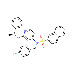 C[C@H](Nc1cc(N(Cc2ccc(F)cc2)S(=O)(=O)c2ccc3ccccc3c2)ccn1)c1ccccc1 ZINC000049114490