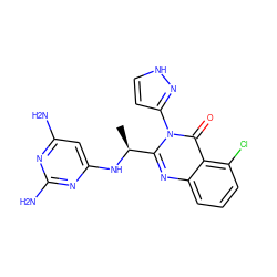 C[C@H](Nc1cc(N)nc(N)n1)c1nc2cccc(Cl)c2c(=O)n1-c1cc[nH]n1 ZINC001772588595