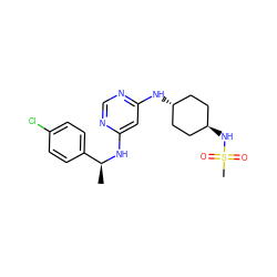 C[C@H](Nc1cc(N[C@H]2CC[C@H](NS(C)(=O)=O)CC2)ncn1)c1ccc(Cl)cc1 ZINC000254129267