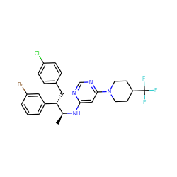 C[C@H](Nc1cc(N2CCC(C(F)(F)F)CC2)ncn1)[C@@H](Cc1ccc(Cl)cc1)c1cccc(Br)c1 ZINC000043080717