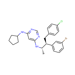 C[C@H](Nc1cc(NC2CCCC2)ncn1)[C@@H](Cc1ccc(Cl)cc1)c1cccc(Br)c1 ZINC000043013261