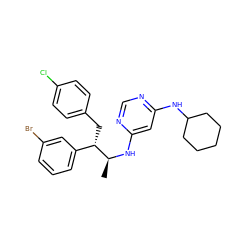 C[C@H](Nc1cc(NC2CCCCC2)ncn1)[C@@H](Cc1ccc(Cl)cc1)c1cccc(Br)c1 ZINC000043058973