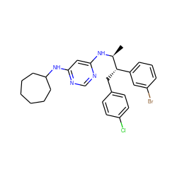 C[C@H](Nc1cc(NC2CCCCCC2)ncn1)[C@@H](Cc1ccc(Cl)cc1)c1cccc(Br)c1 ZINC000043064671