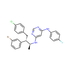 C[C@H](Nc1cc(Nc2ccc(F)cc2)ncn1)[C@@H](Cc1ccc(Cl)cc1)c1cccc(Br)c1 ZINC000043011440